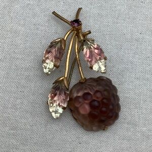 Vintage Art Glass  Gold and Pink Raspberry Brooch